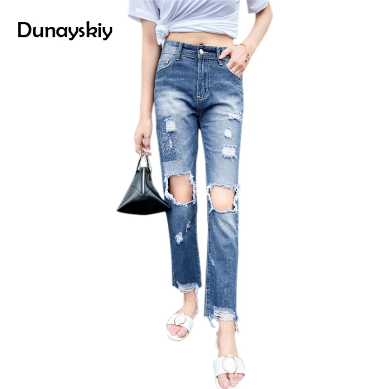 

Basic denim hollow out jeans female Vintage boyfriend ripped jeans pants ripped bottoms Women causal summer trousers Dunayskiy