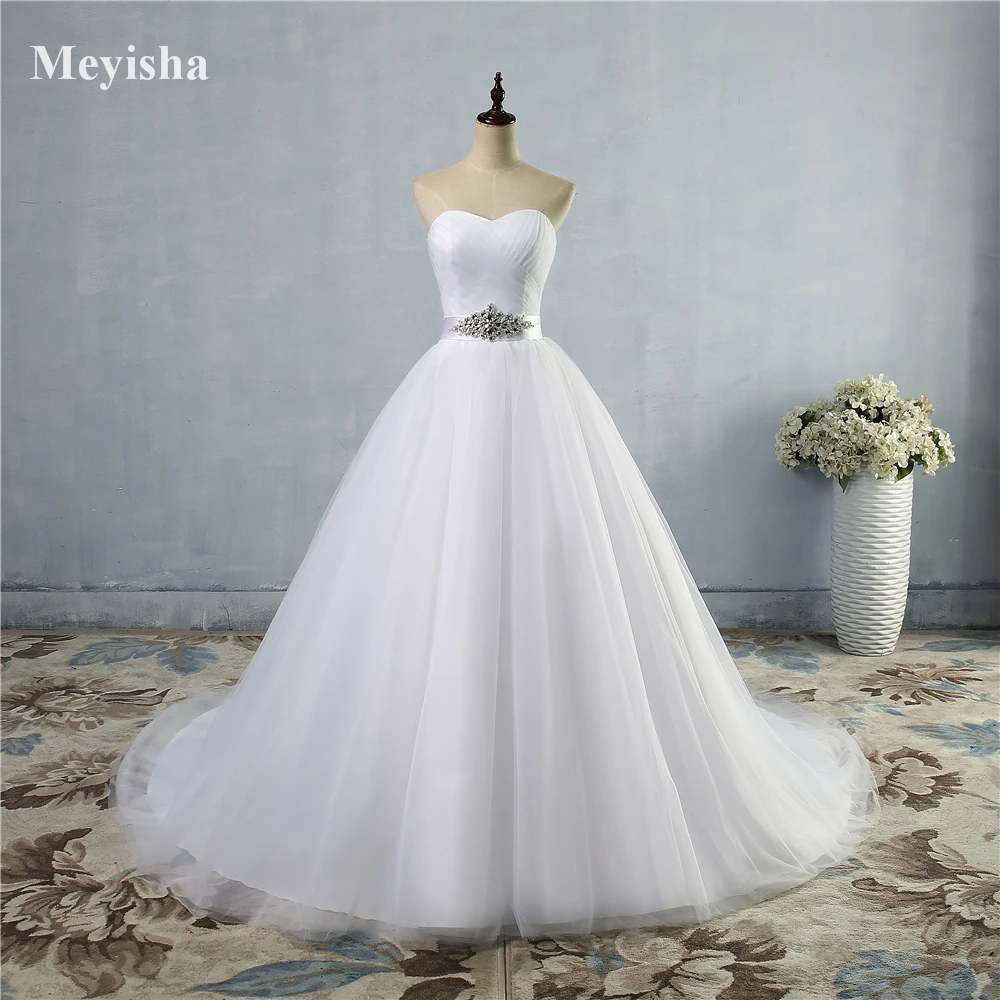 

ZJ9056-S 2023 A Line Lace Sweetheart Sleeveless White Ivory Bridal Wedding Dress For Women Bride Gown with Train