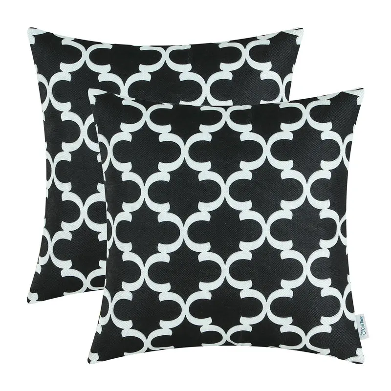 

2PCS Square CaliTime Cushion Cover Pillows Shell Quatrefoil Accent Geometric Home Sofa Decor 20" X 20"(50cm X 50cm) Black
