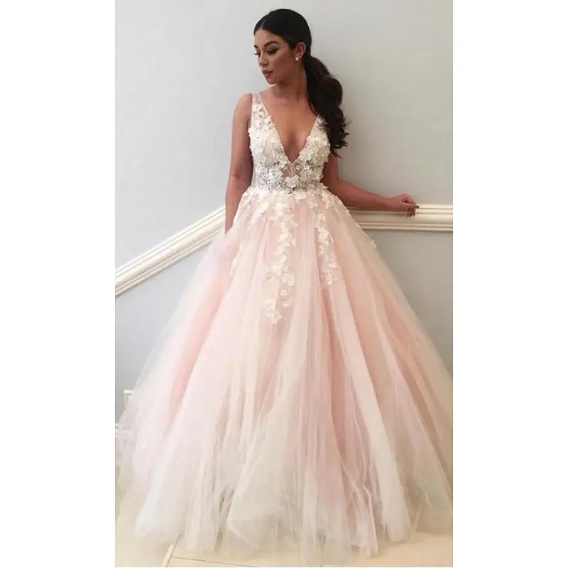 

Modest Blush Pink V Neck Prom Dresses Long 2019 vestidos de fiesta largos elegantes de gala Backless Imported Party Dress