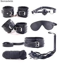 Sex Products 7 Pcs/Set BDSM Bondage Set Leather Fetish Adult Games Sex Toys for Couples Slave Game SM Product Collar Eye Mask products sexshop 3 pcs set male chastity belt sexy sex toys bdsm bondage restraint set sextoys adult sex game tools for couples