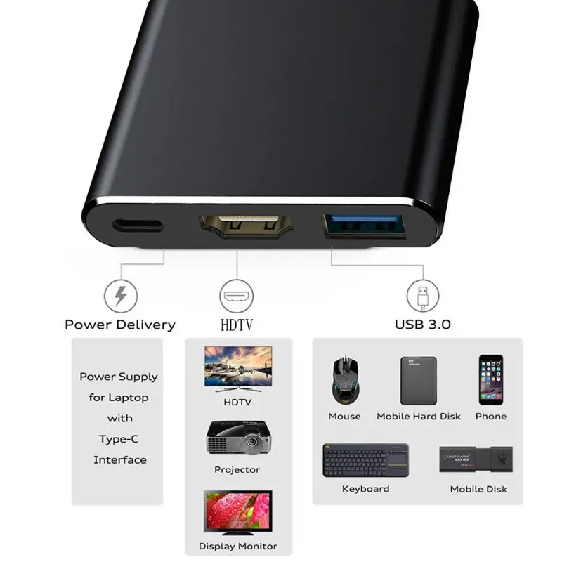 3 в 1 usb type C концентратор к HDMI адаптер 4K USB 3,0 порт USB-C преобразователь питания для Macbook Pro/Air Apple аксессуары qiang