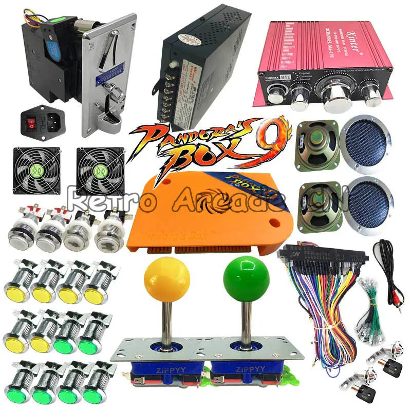 DIY full kit with Pandora box 9 PCB 1500 in 1 LED chrome button zippy joystick jamma harness HDMI VGA for Arcade game machine