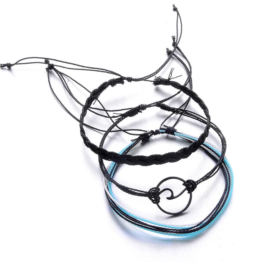 جديد وصول 3 قطعة/المجموعة متعدد الطبقات بوهو مضفر موجة دائرة حبل سوار معصمه النساء هدية