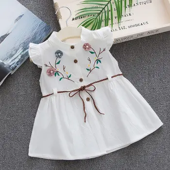 

girls infant dresses Summer princess dress new children's dress Cotton baby girl embroidered peach vest Belt dress 1-4Y