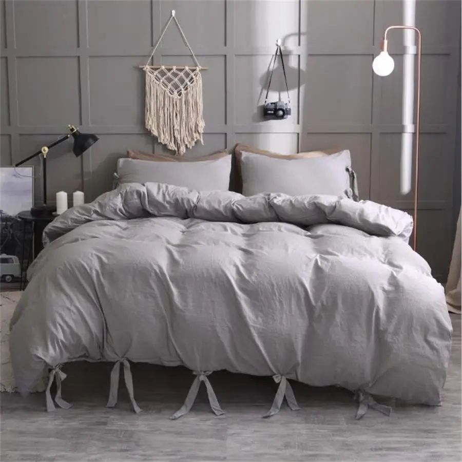 

Home Textile Butterfly Bow Tie Duvet Cover Set Queen 3 Pieces Soft Washed Cotton Bowknot Bedding Set for Adult