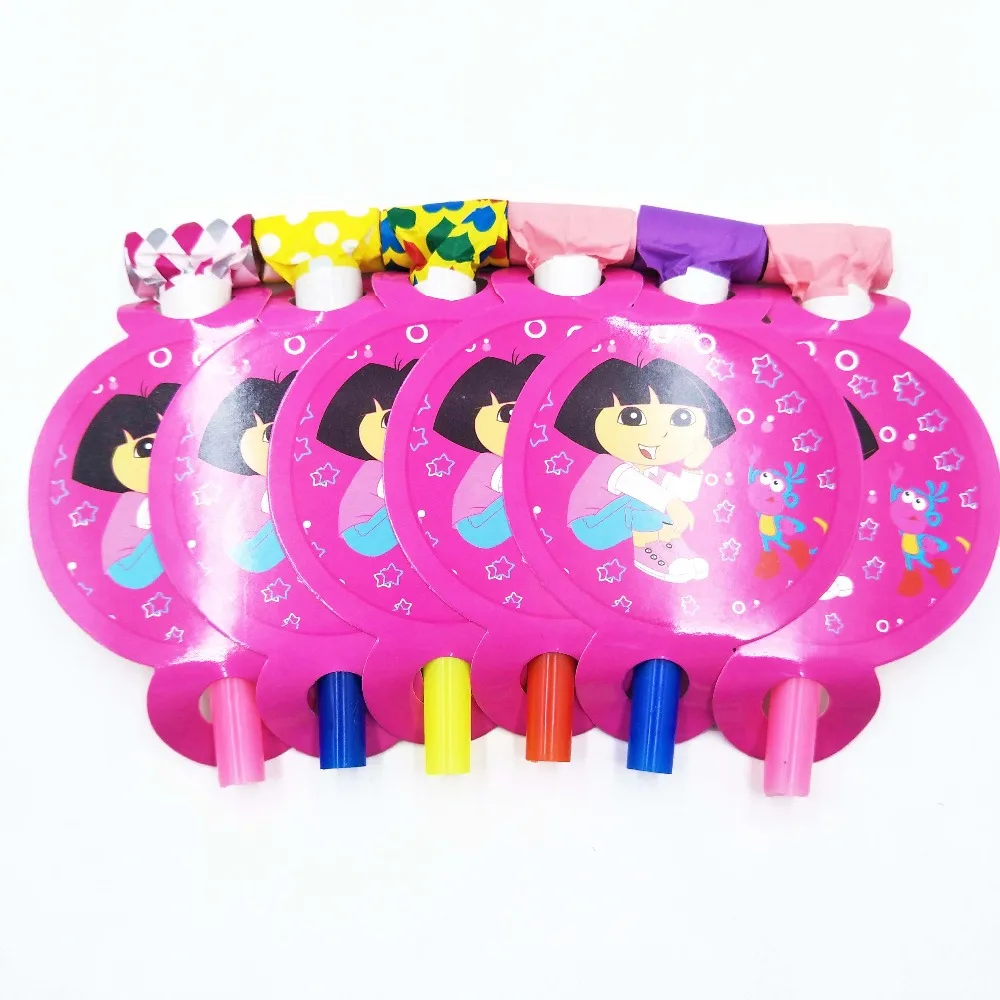 

6pcs/bag Girls Dora Party Supplies Blowouts For Kids Birthday Celebration Party Noise Maker Party Gifts Decoration Set