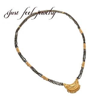 

JUST FEEL India Dubai Jewelry Tassel Copper Pendant Necklace for Women Man Gold Color Chain Black Beads Long Torque Jewelry