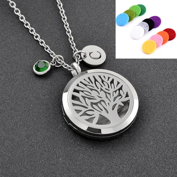 

IJP0007 Life Of Tree Aroma Perfume Locket Pendant High Quality Stainless Steel Aromatherapy Essential Oil Diffuser Necklace DIY