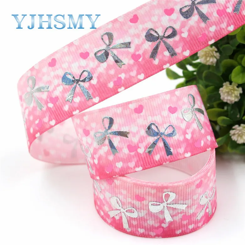 I-19326-770 YJHSMY I-19326-770 25 мм 10 ярдов лазерный серебряный милый мультфильм любовь напечатаны корсажная лента DIY ручной работы головные уборы свадебный подарок обёрточная бумага - Цвет: I-19326-770