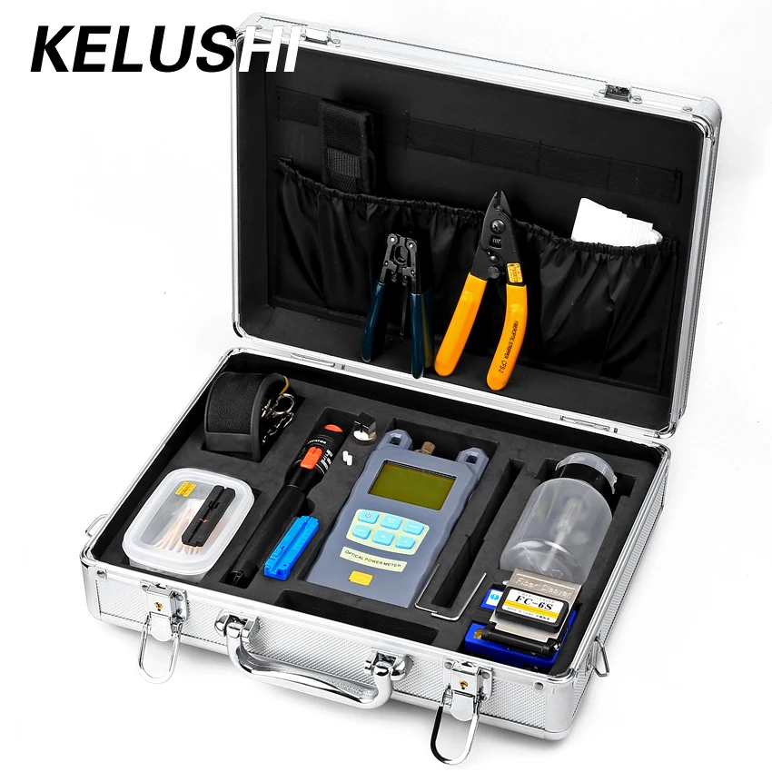 

KELUSHI 22 IN 1 Fiber Optic FTTH Tool Kit 10mW Visual Fault Locater Optical Power Meter Optic Fiber Cleaver And Stripping Tool