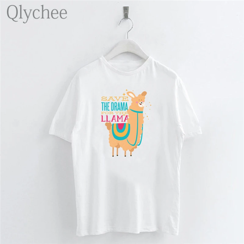 

Qlychee Harajuku Letter Alpaca Print Female T Shirts Top Tees Crew Neck Short Sleeve Summer Spring Loose Women T-shirts T Shirt