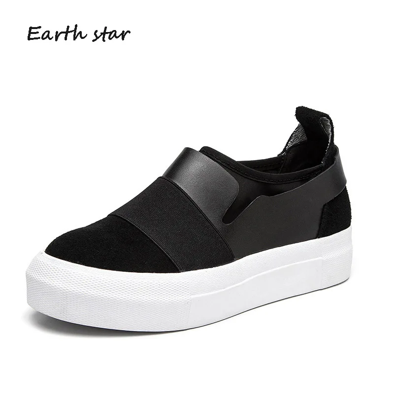 

EARTH STAR Casual Shoes Women Brand Canvas Shoe Silp On Lady Sneaker Real Leather Female footware Quality Girl Flats Breathable