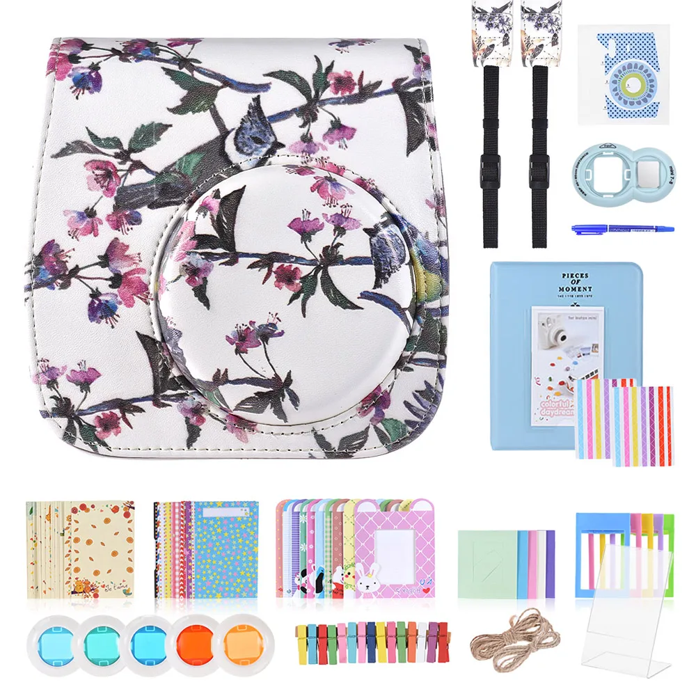 

13 in 1 Kit Camera Bag for Fujifilm Instax Mini 8 Mini 9 Camera Bag Case w/Strap Sticker Lens Filter Photo Frame Album Sticker