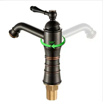 

European Black Retro Brass Hot And Cold Mixing Faucet Washbasin Classical Art Tap 360 ° Rotating Basin Bibcock