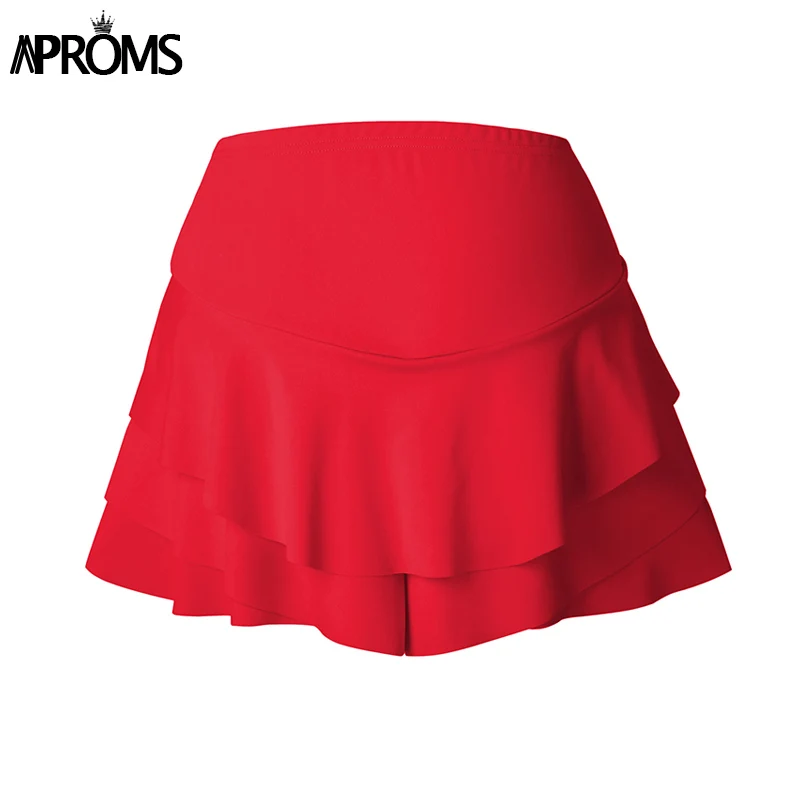 Aproms желтый розовый оборками шорты юбки для Для женщин Повседневное Шорты с высокой талией дамы высокого уличный стиль Skort Pantalon Mujer