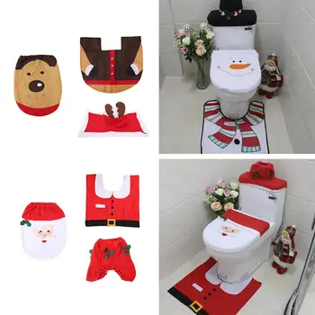 

Hot Christmas Decoration Bathroom Toilet Seat Tank Cover with Tissue Box Rug Set