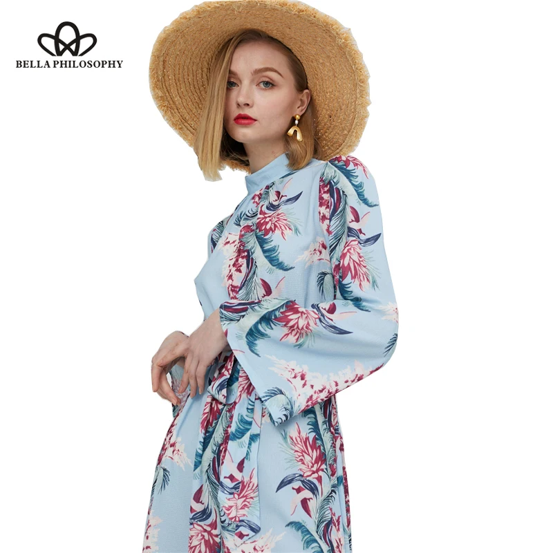 

Bella Philosophy A-Line Floral Print O-Neck Women Summer Dress Chiffon Backless Elegant Holiday Dress Casual Beach Dress