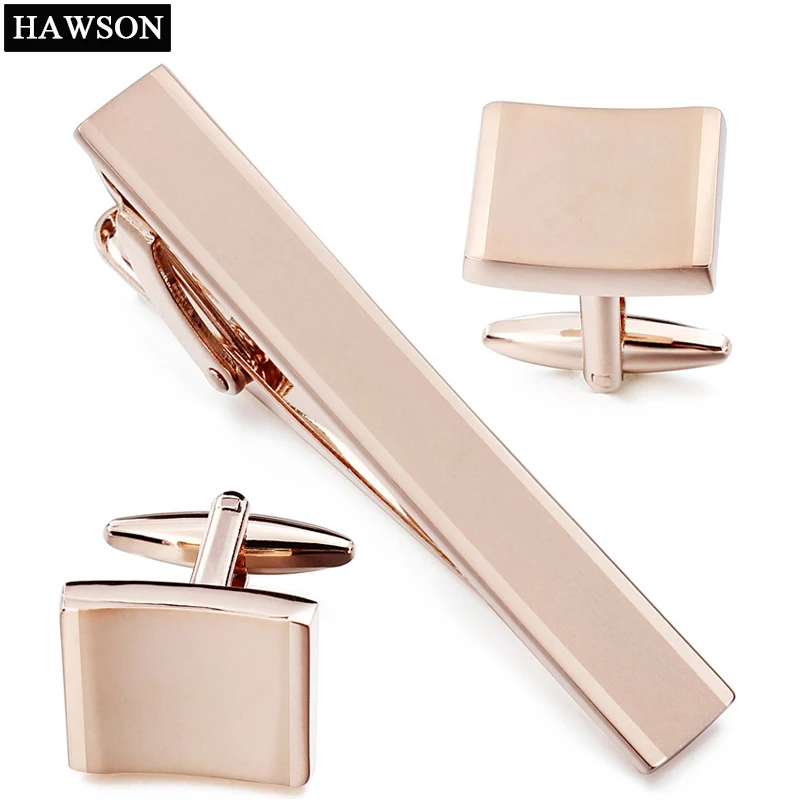 Набор из запонок и зажима для галстука цвета розового золота|tie bar set|cuff linkstie |