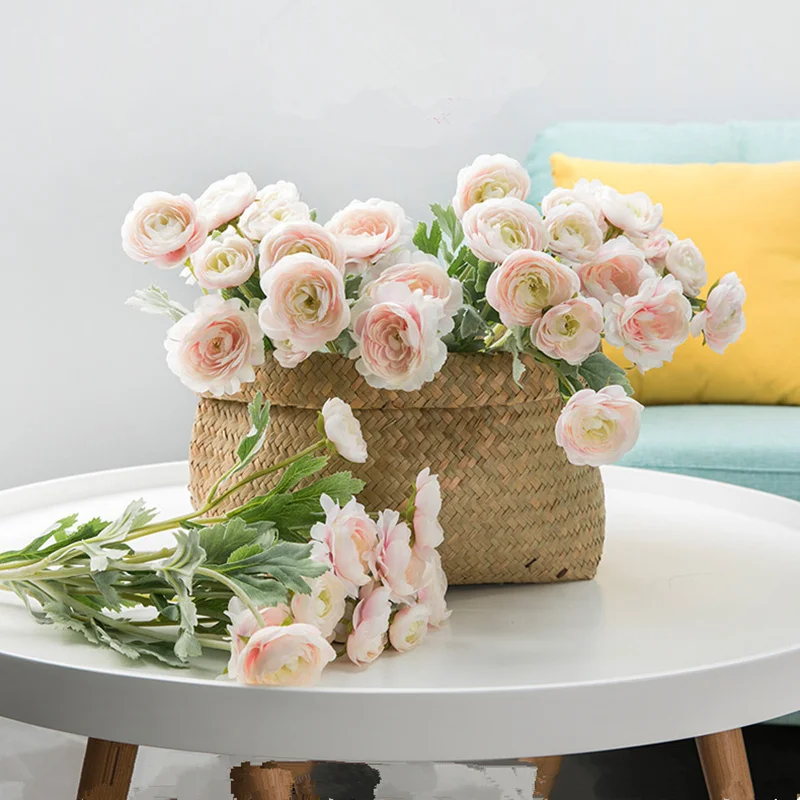 2021 beautiful Artificial England Ranunculus Asiaticus rose Flowers silk flores for home table decoration 3 heads fake flower | Дом и сад