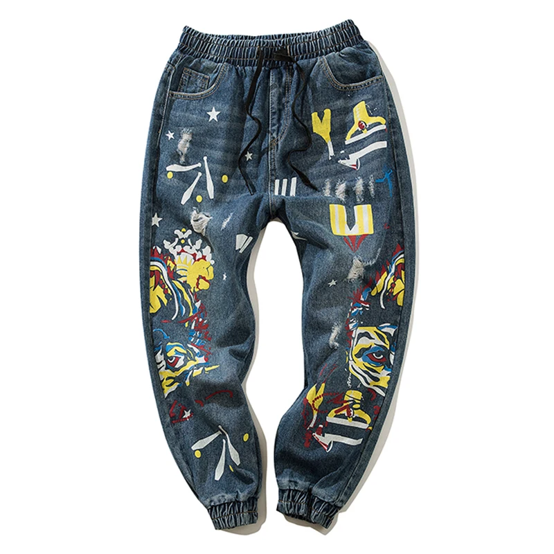 Aelfric Eden мешковатые джинсы Для мужчин граффити Slim Fit Проблемные шаровары джинсовое