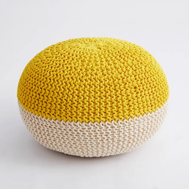 Handmade Hand Stitched Modern Knitted Pouf Ottoman Footrest Stool Delectable Yellow Knit Pouf Handmade Hand Stitched Modern Knitted Pouf Ottoman Footrest Stool Delectable Yellow Knit Pouf