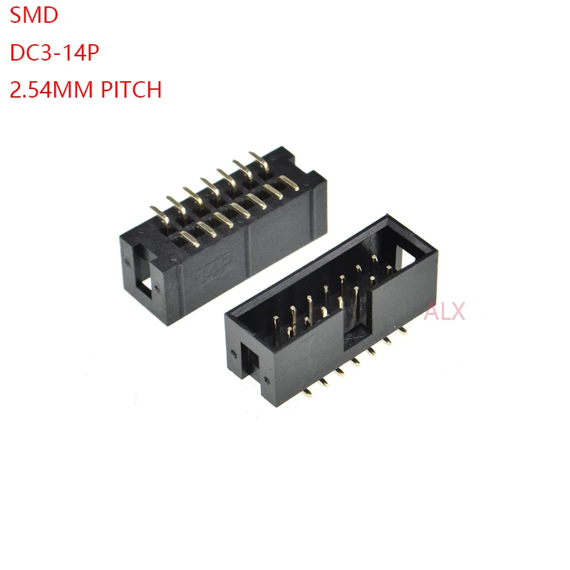 

10pcs SMT 14 PIN 2.54MM pitch MALE SOCKET straight idc box headers PCB CONNECTOR DOUBLE ROW SMD 2x7PIN 2X7 14P DC3 HEADER