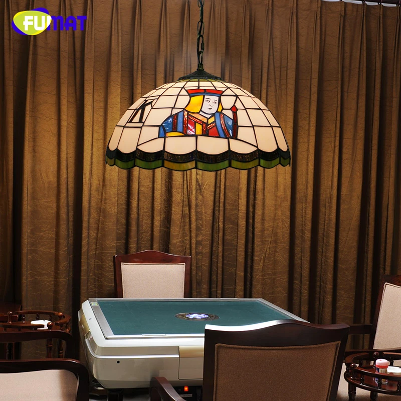 FUMAT Poker Pendant Light Creative Stained Glass King Queen Lights Retro Living Room Dining Room