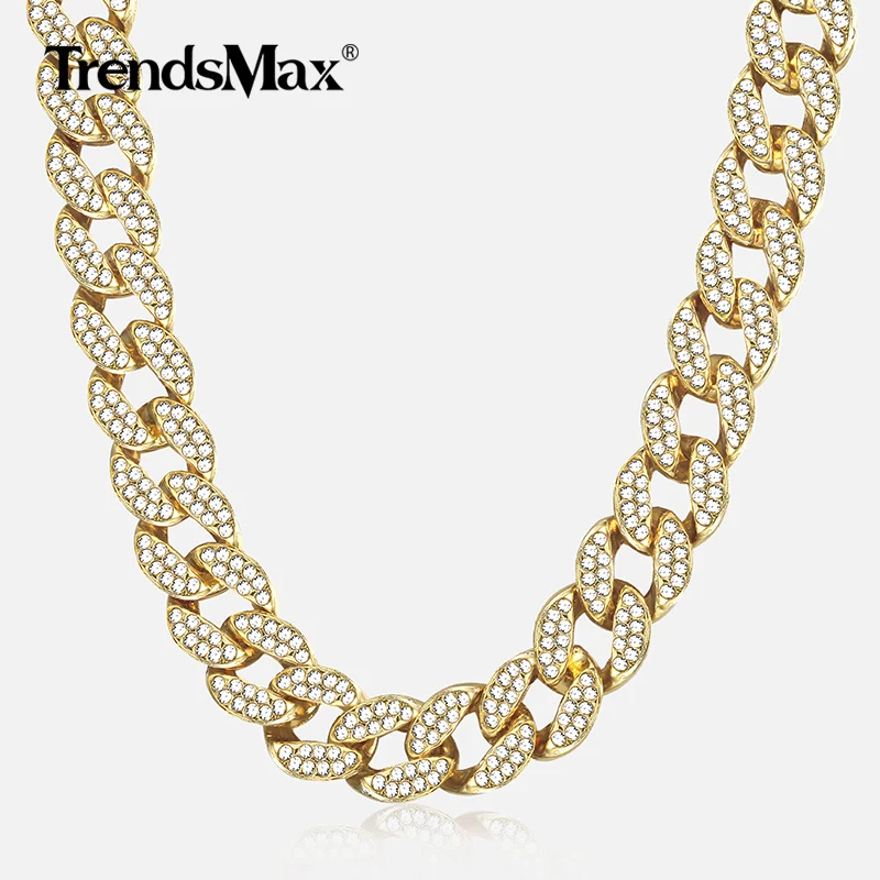 

13.5/15mm Men's Necklace Hip Hop Iced Out CZ Gold Curb Cuban Link Chain Necklace For Men Fashion Jewelry Gift Dropshipping GN484