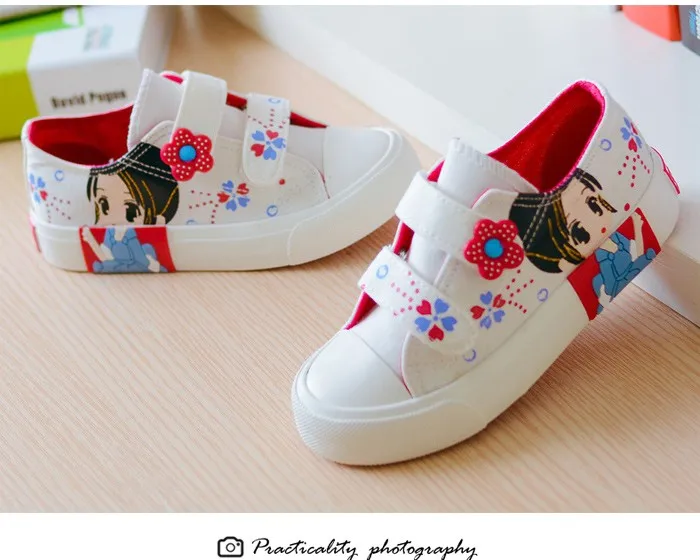 2016 New  Fashion Princess Girls Shoes Canvas Rubber Children Shoes Autumn Spring Pink Rose White Cute Cartoon Girls Sneakers 462s (6)
