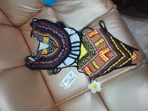 bikinis 2019 mujer One Piece Swimsuit Bandage bodysuit African Printed Swimwear women Monokini Sexy High Neck Bathing bikini set