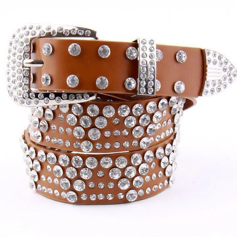 

2017 new fashion design genuine leather belts women rhinestone belt for women 125 cm extra length jean leather buckle strap