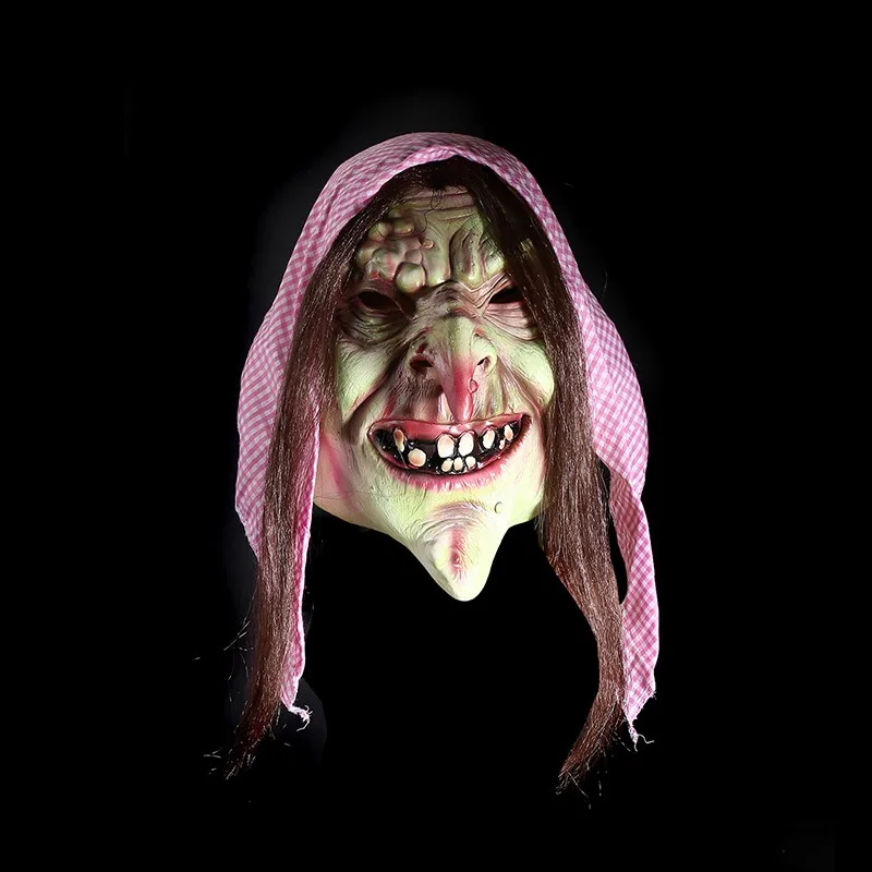 Full Face Scary Scarf Wrinkles Old Witch Latex Female Mask Horror Masquerade Adult Ghost Halloween Props Costumes Fancy Dress   (12)