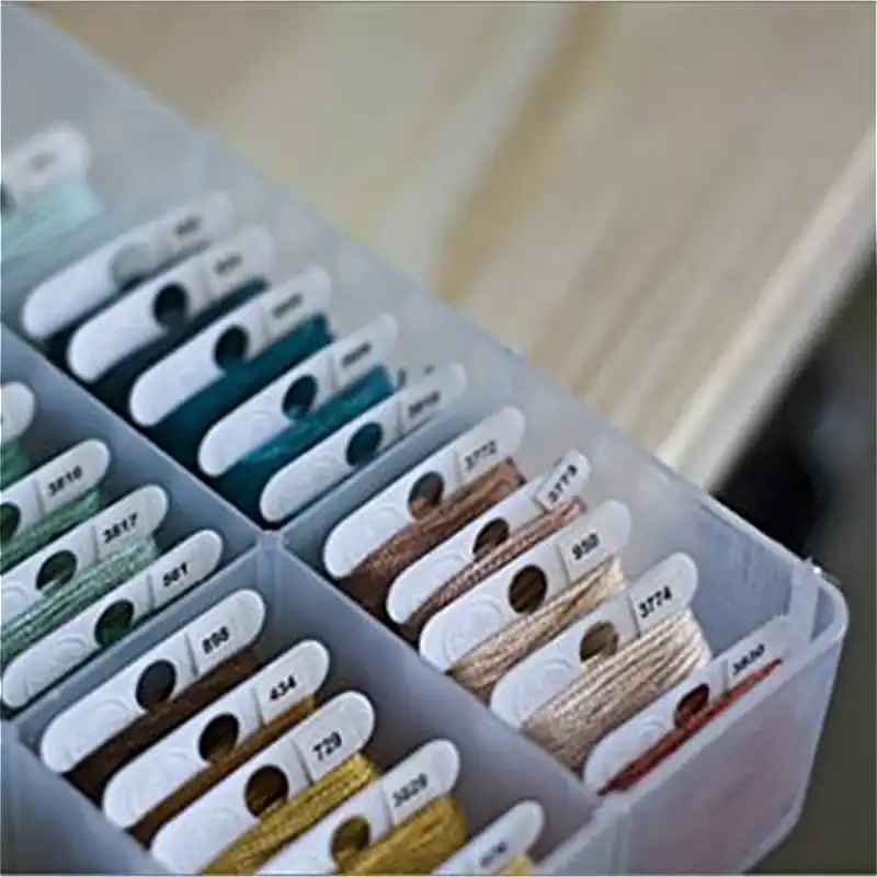 Embroidery Floss Organizer Box with 36 Adjustable compartments Includes 100 Plastic Floss bobbins and 100 Sticker