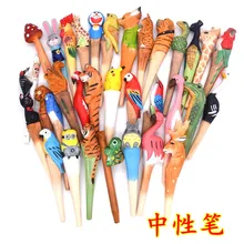 Креативная Милая мультяшная резьба по дереву, животные Фламинго нейтральная ручка ручной работы канцелярский подарок для студента ручка для подписи почтовая