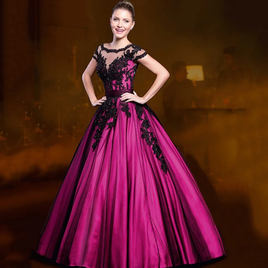 Fuchsia Cheap Puffy Gothic Vestidos De 15 Anos Ball Gowns Hot Pink ...