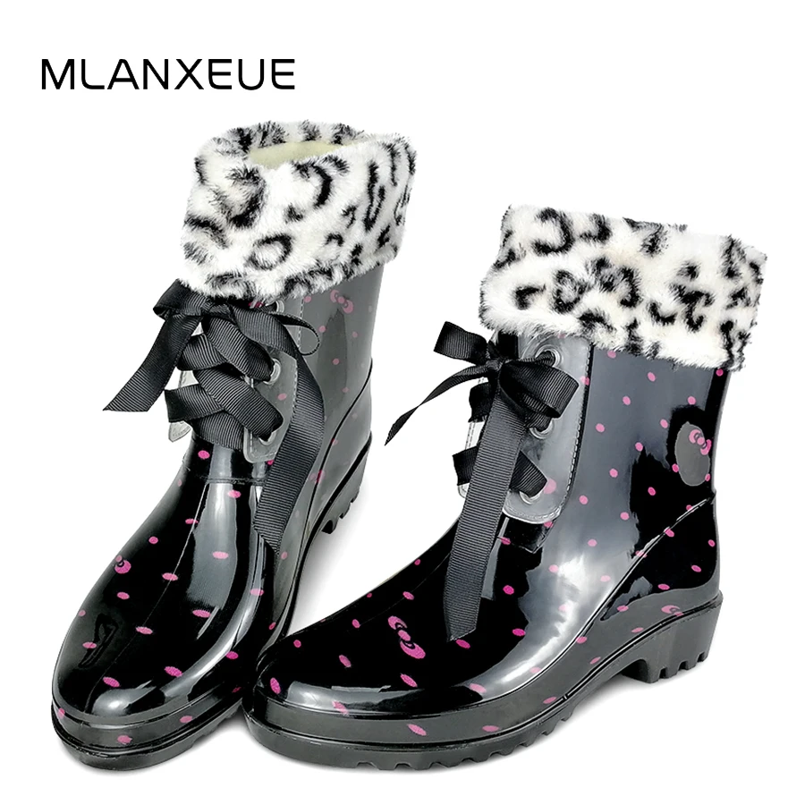 

MLANXEUE Fashion Warm Women Winter Snow Boots Add Cotton Warm Rain Boots Waterproof Martin Boots 2018 Autumn Winter Lady Shoes