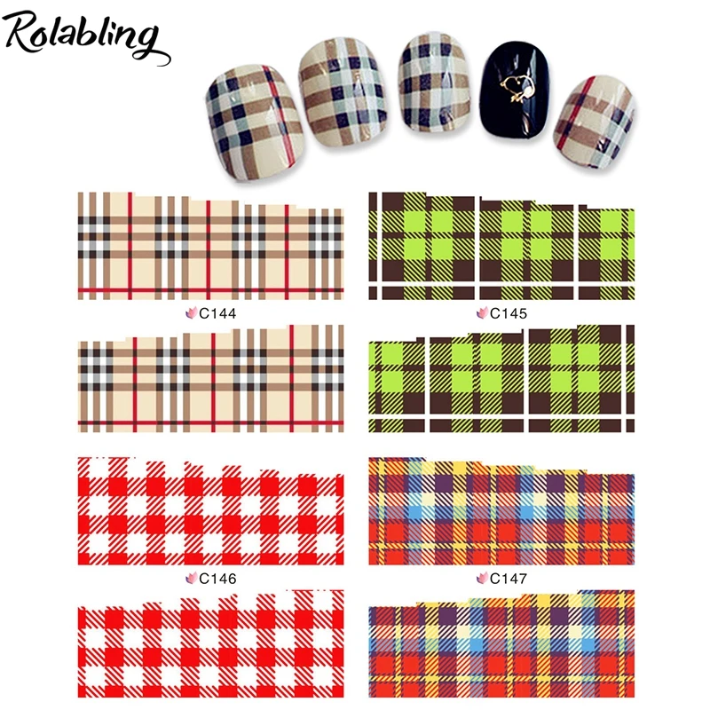 

Hot Sale Colorful Grid Decorative Pattern Series Water Transfer Nail Sticker Classical Design For Nail Art Sticker