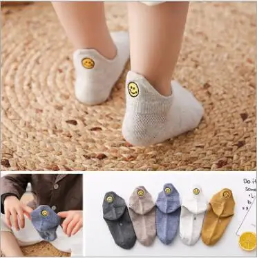 

5Pairs/Lot Children's socks cotton solid color embroidery smiley face socks breathable sweat factory wholesale boys girls socks