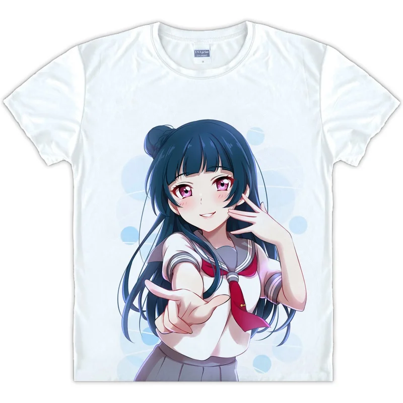 Style 15 Аниме Love Live Sunshine Aqours футболка с короткими рукавами одежда унисекс белая футболка с коротким рукавом лето полиэстер DIY обычная футболка - Color: Style 15