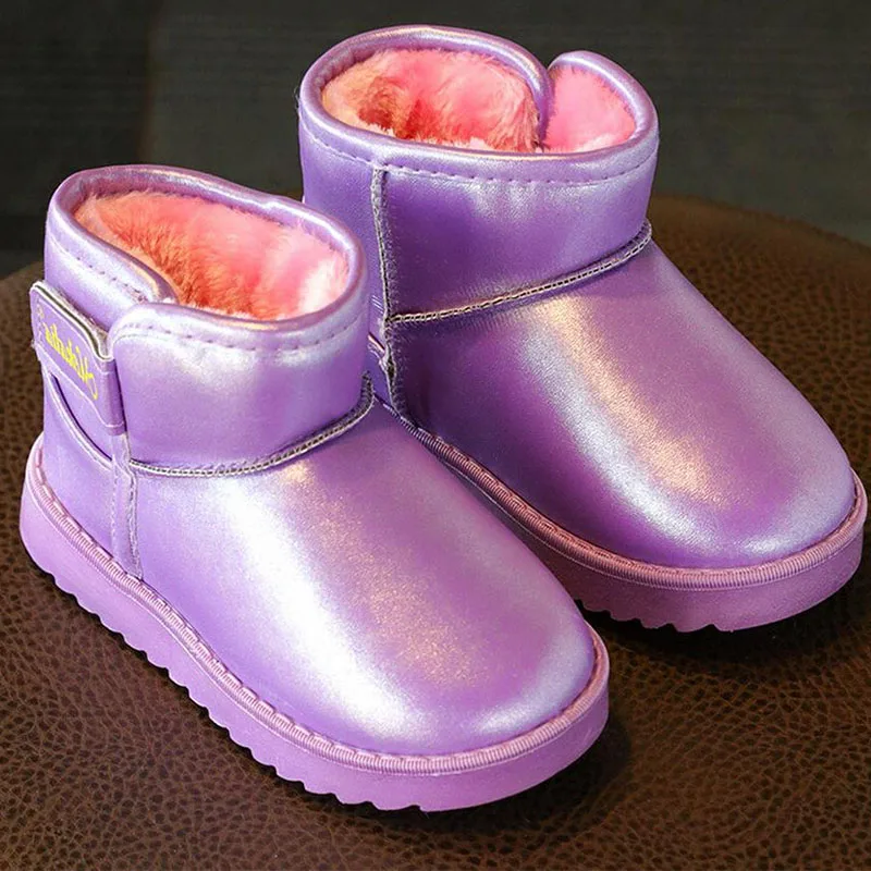 Amuybeen/ г.; зимние ботинки для девочек; новогодняя Детская обувь; однотонная Волшебная Пряжка; плотные водонепроницаемые теплые детские ботинки - Цвет: Girl boots Purple