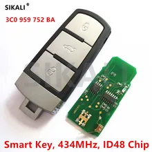 SIKALI 434 МГц Автомобильный Дистанционный смарт-ключ для VW/VolksWagen 3C0959752BA для PASSAT/CC/MAGOTAN Автомобильная сигнализация управления с чипом ID48