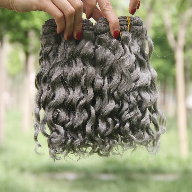 HOT Sale Silver Grey Human Hair Extensions 1Pcs Grey Deep Curly