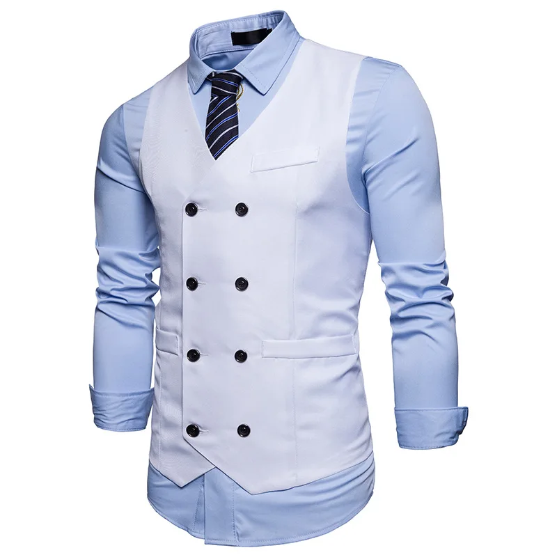 Dress Vests for Men Casual Slim Fit Mens Suit Vest Double breasted Waistcoat Gilet Homme Formal Business Jacket XXL dress vests