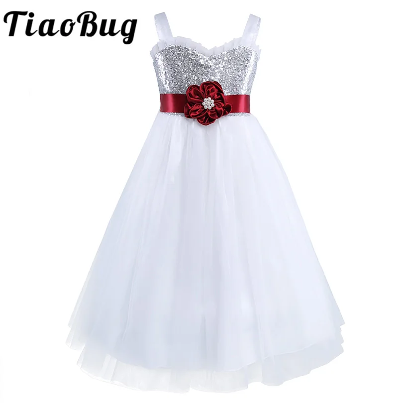 Girls Dress White Pearl Tulle Layers Wedding Pageant Flower Girl Kids Size 2-10