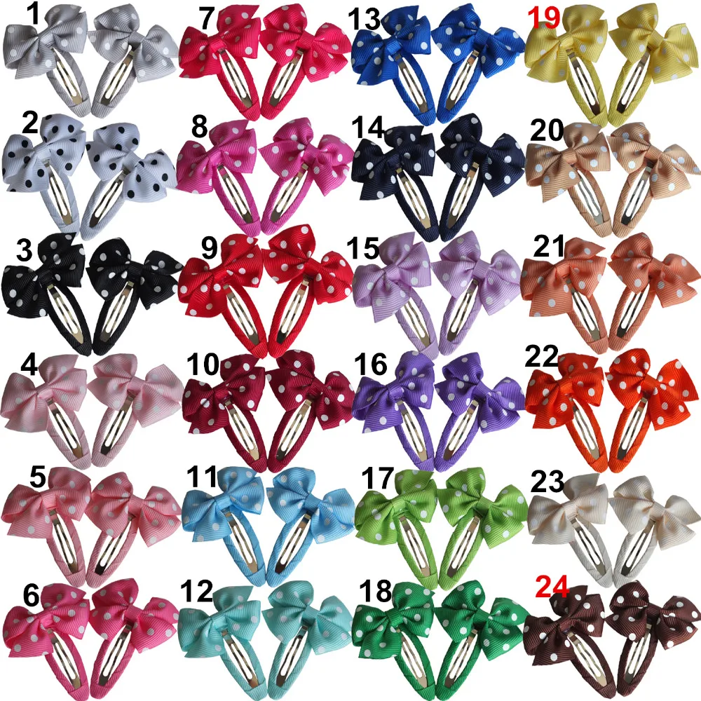 24 Pairs Snap Clips Dots Hair Bow Kids Girl Hair Clips Barrattes