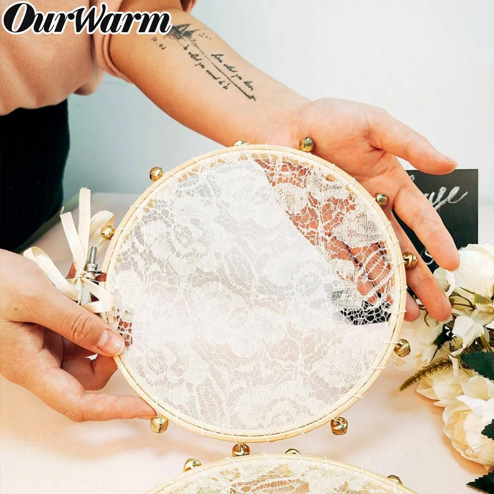 

OurWarm Boho Wedding Decoration 3pcs Lace Hand Held Tambourine Drum Round Percussion Clapping Tambourine Wedding Hanging Decor