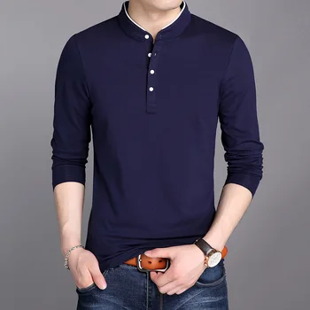 

Preppy Style New 2018 Spring Autumn Men's Fashion Loose Stand Collar Long Sleeve Button Black T Shirt Tops Male Casual Shirt Hot