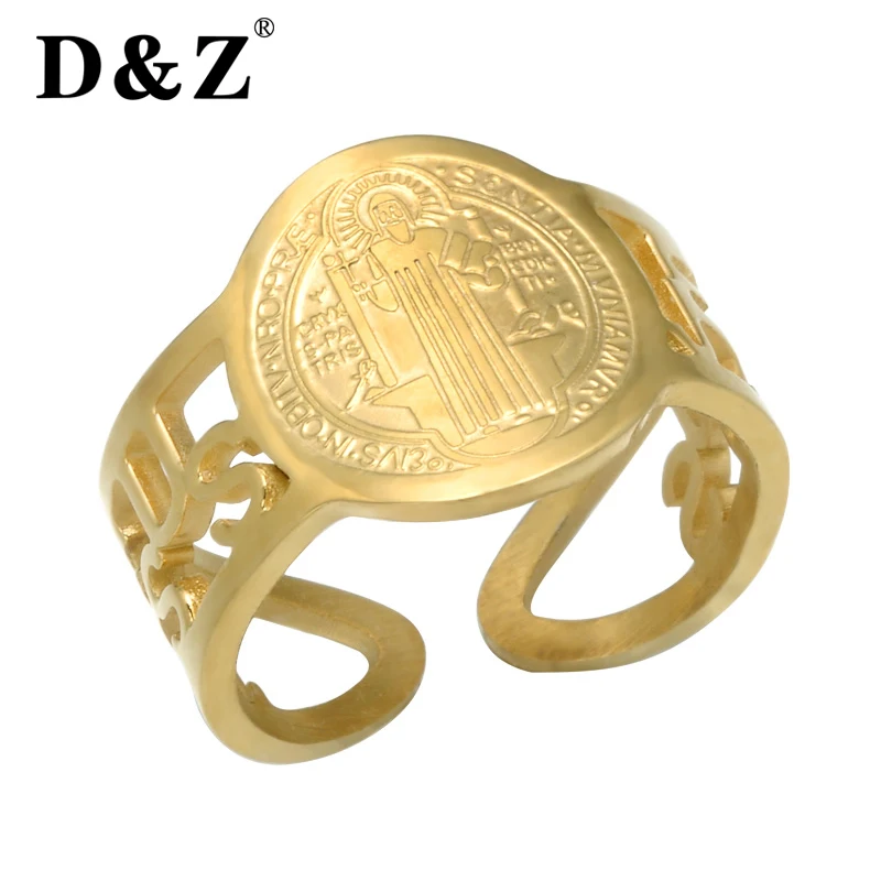 

D&Z Religious Gold Silver Rings for Women Holy Christian Jesus Hollow Engraving Stainless Steel Charm Ring Femme Jewelry