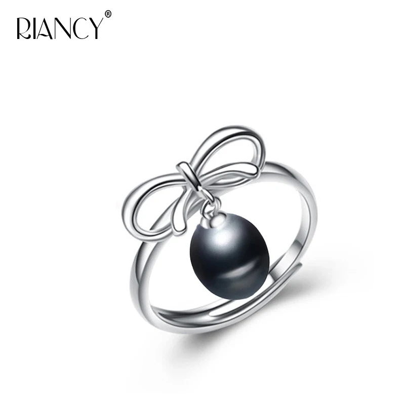 Trendy Freshwater black pearl ring for women natural pearl with 925 sterling silver engagement ring jewelry best wedding gift - Цвет камня: black pearl ring